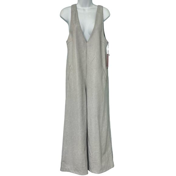 Avec Les Filles Anthropologie Gray Vegan Leather Wide Leg Jumpsuit sz XS NEW Tag - Picture 3 of 14